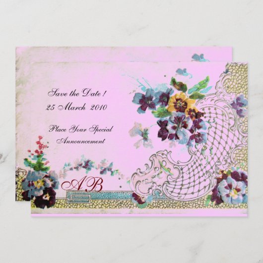 Invitation ROMANTİCA Mariage rose bleu rose (Devant / Derrière)