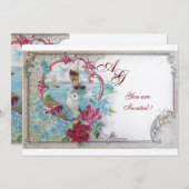 Invitation ROMANTICA MONOGRAM, champagne blanc rose rouge (Devant / Derrière)