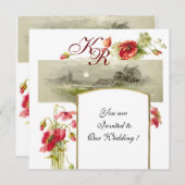 Invitation ROMANTICA MONOGRAM / COQUELICOTS,rouge,vert,blanc (Devant / Derrière)