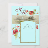 Invitation ROMANTİCA MONOGRAM / COQUELICOTS,rouge,vert,bleu (Dos)