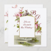Invitation ROMANTİCA MONOGRAM /CYCLAMENS, champagne vert rose (Devant / Derrière)