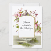 Invitation ROMANTİCA MONOGRAM /CYCLAMENS, feutre vert rose (Devant)