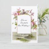 Invitation ROMANTİCA MONOGRAM /CYCLAMENS, feutre vert rose (Debout devant)