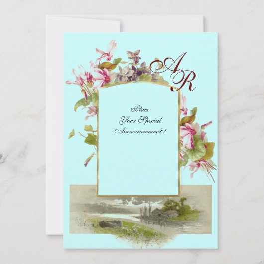Invitation ROMANTİCA MONOGRAM / CYCLAMENS, vert rose bleu (Dos)