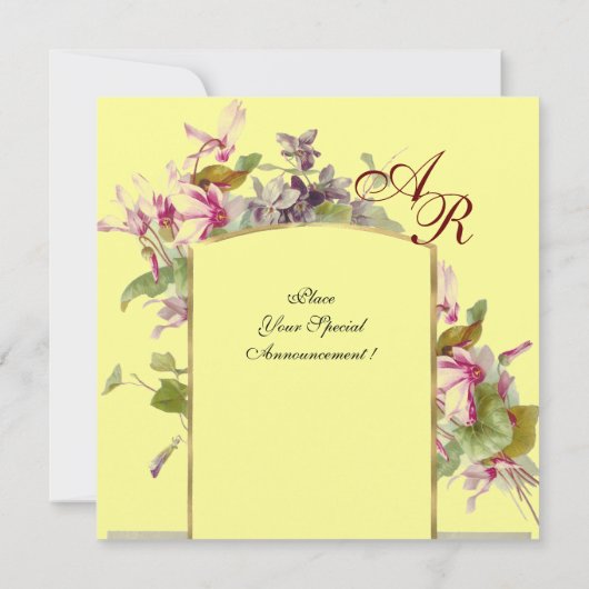 Invitation ROMANTİCA MONOGRAM /CYCLAMENS, vert rose jaune (Dos)