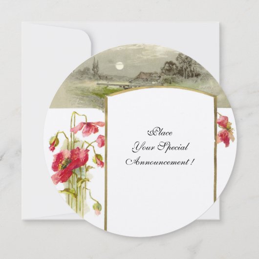 Invitation ROMANTİCA MONOGRAM / POPIES, rouge, vert, champagn (Dos)