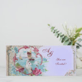 Invitation ROMANTICA MONOGRAM, rouge blanc bleu rose (Debout devant)