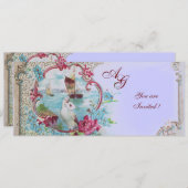 Invitation ROMANTICA MONOGRAM, rouge blanc bleu rose (Devant / Derrière)