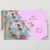Invitation ROMANTICA MONOGRAM, rouge blanc bleu rose (Devant / Derrière)