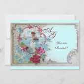 Invitation ROMANTICA MONOGRAM, rouge blanc bleu rose (Devant)