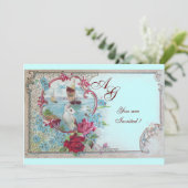 Invitation ROMANTICA  MONOGRAM, rouge blanc bleu rose (Debout devant)