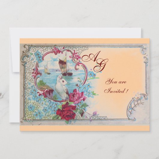 Invitation ROMANTICA MONOGRAM, rouge blanc bleu rose jaune (Devant)