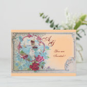 Invitation ROMANTICA MONOGRAM, rouge blanc bleu rose jaune (Debout devant)