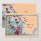 Invitation ROMANTICA MONOGRAM, rouge blanc bleu rose jaune (Devant / Derrière)