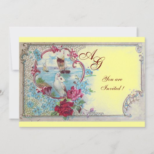 Invitation ROMANTICA MONOGRAM, rouge blanc bleu rose jaune (Devant)