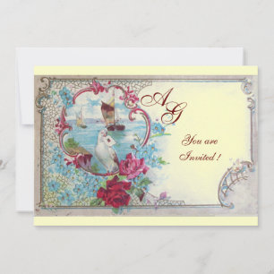 Invitation ROMANTICA MONOGRAM, rouge blanc bleu rose jaune