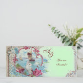 Invitation ROMANTICA  MONOGRAM, rouge blanc bleu rose vert (Debout devant)