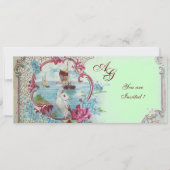 Invitation ROMANTICA  MONOGRAM, rouge blanc bleu rose vert (Devant)