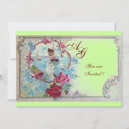 Invitation ROMANTICA MONOGRAM, rouge blanc rose (Devant)