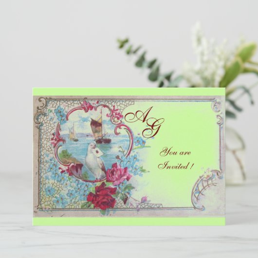 Invitation ROMANTICA MONOGRAM, rouge blanc rose (Debout devant)