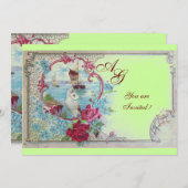 Invitation ROMANTICA MONOGRAM, rouge blanc rose (Devant / Derrière)