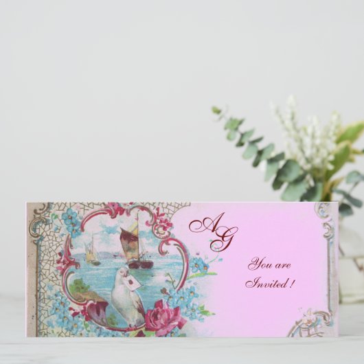 Invitation ROMANTICA MONOGRAM, rouge blanc rose (Debout devant)