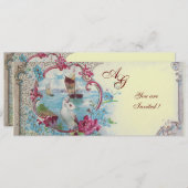 Invitation ROMANTICA  MONOGRAM, rouge  bleu rose blanc glace (Devant / Derrière)