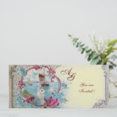 Invitation ROMANTICA  MONOGRAM, rouge  bleu rose blanc glace (Debout devant)