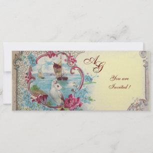 Invitation ROMANTICA MONOGRAM, rouge bleu rose jaune or