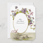 Invitation ROMANTİCA MONOGRAM / VIOLETS, vert violet, blanc (Dos)