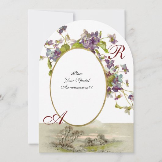 Invitation ROMANTİCA MONOGRAM /VIOLETS, vert violet blanc (Dos)