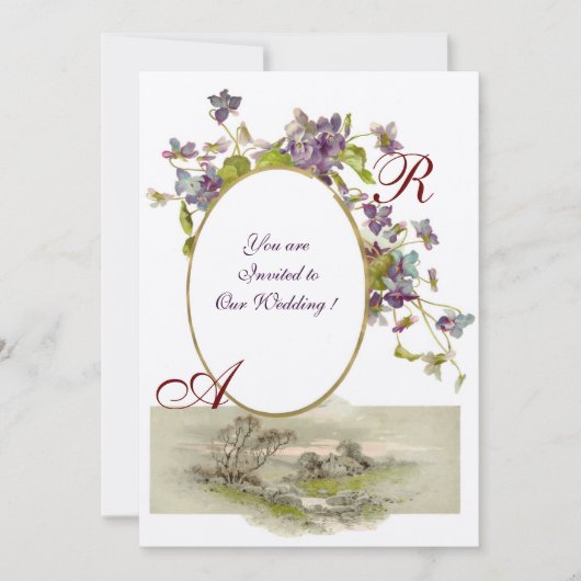 Invitation ROMANTİCA MONOGRAM /VIOLETS, violet vert, champagn (Devant)