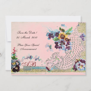 Invitation ROMANTİCA Monogramme de mariage floral bleu rose