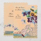 Invitation ROMANTİCA Monogramme floral mariage orange pêche (Devant / Derrière)