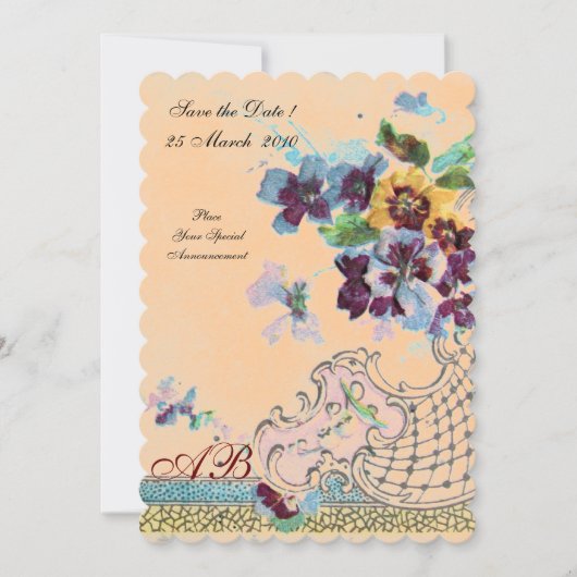 Invitation ROMANTİCA Monogramme floral mariage orange pêche (Devant)