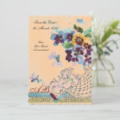 Invitation ROMANTİCA Monogramme floral mariage orange pêche (Debout devant)