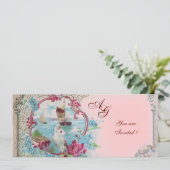 Invitation ROMANTICA MONOGRAMME, rouge blanc bleu rose (Debout devant)