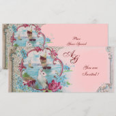 Invitation ROMANTICA MONOGRAMME, rouge blanc bleu rose (Devant / Derrière)