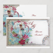 Invitation ROMANTICA MONOGRAMME, rouge blanc bleu rose (Devant / Derrière)