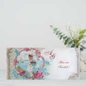 Invitation ROMANTICA MONOGRAMME, rouge blanc bleu rose (Debout devant)