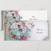 Invitation ROMANTICA MONOGRAMME, rouge blanc bleu rose (Devant / Derrière)