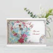 Invitation ROMANTICA MONOGRAMME, rouge blanc bleu rose (Debout devant)