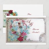 Invitation ROMANTICA MONOGRAMME, rouge blanc bleu rose (Devant / Derrière)