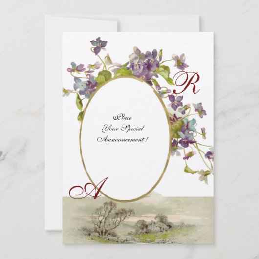 Invitation ROMANTICA MONOGRAMME /VIOLETS,vert violet, champag (Dos)