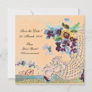 Invitation ROMANTİCA Orange Pêche Floral Mariage Monogramme
