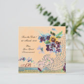 Invitation ROMANTİCA Orange Pêche Florale Mariage Momogramme (Debout devant)