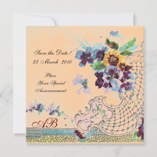 Invitation ROMANTİCA Orange Pêche Florale Mariage Momogramme (Devant)