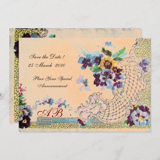 Invitation ROMANTİCA Peach Orange Floral Mariage Monogramme (Devant / Derrière)