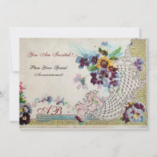 Invitation ROMANTICA Pensées de mariage Bleu Rose Blanc Flora