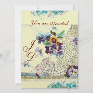 Invitation ROMANTICA Pensées de mariage Bleu Rose Blanc Flora